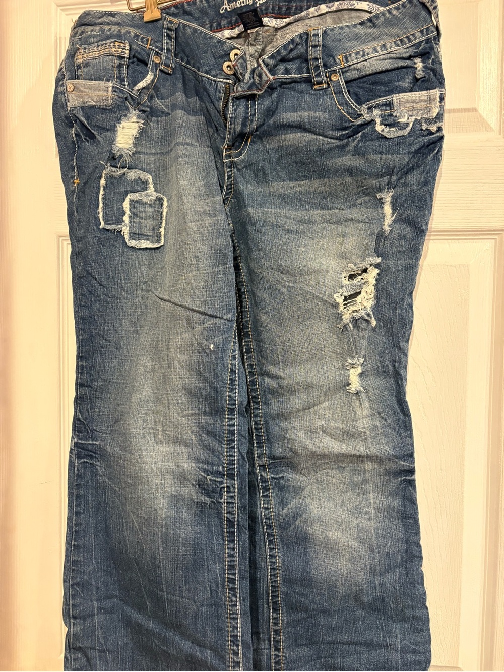 Amethyst Jeans Distressed Wide Leg Denim - Blue